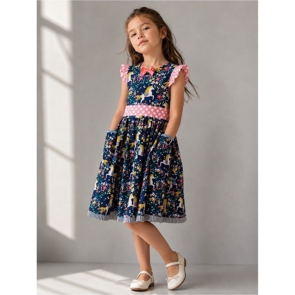 Tati & Me Other - Tati & Me Girls Dress Cotton Unicorn Floral Pink Polka Dot 6T New With Tags